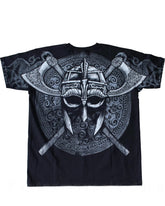 Plus Size Men's Viking Warrior T-shirt With Eye-catching Print On Front And Back